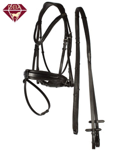 DBA Black Italian Leather Anatomical Bridle with Convertible Noseband and Curved Austrian Crystal brow band