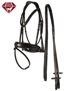 DBA Black Italian Leather Anatomical Bridle with Convertible Noseband and Elegant Plain Leather brow band