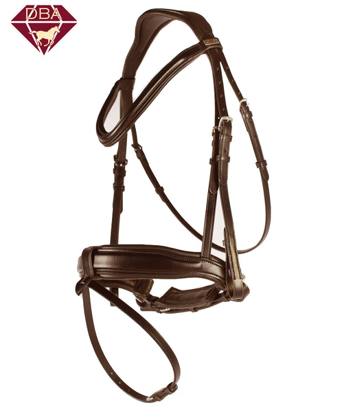 DBA Havana Italian Leather Anatomical Bridle with Convertible Noseband and Elegant Plain Leather brow band